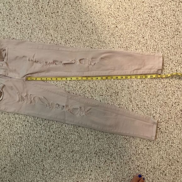 American Eagle Super Stretch Distressed Skinny Jeans Beige/Tan Size 2 regular - Picture 4 of 6